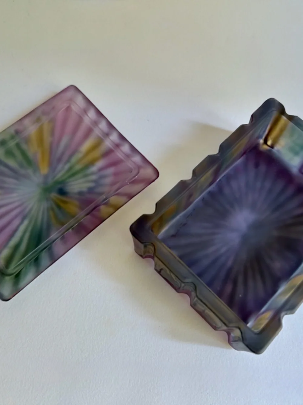 Colorful Sunburst Pattern Ribbed Glass Box, 1970's